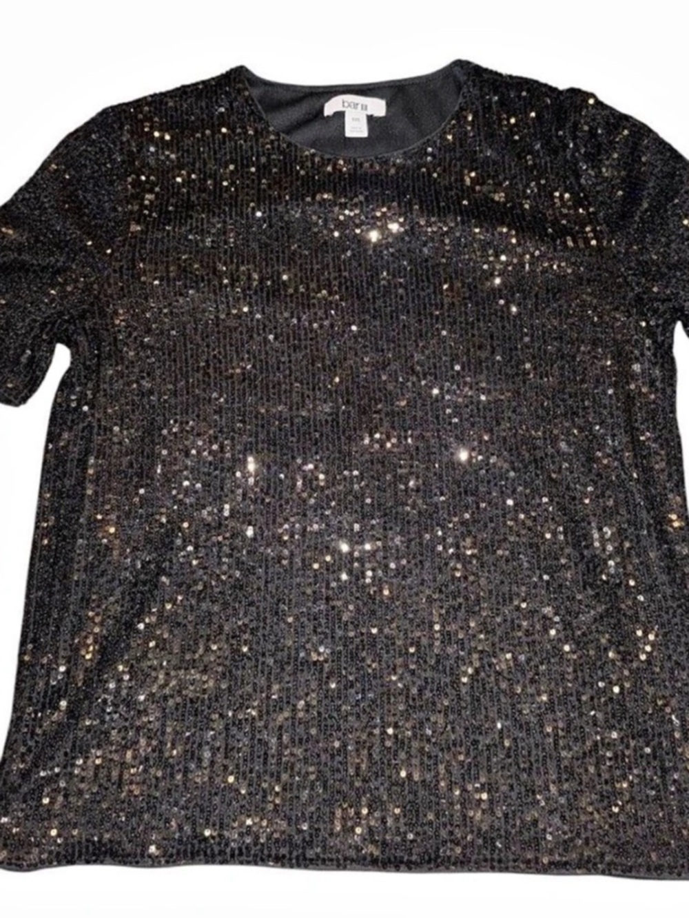 bar III Sequin Short Sleeve Top in Black Size XXS Like New
